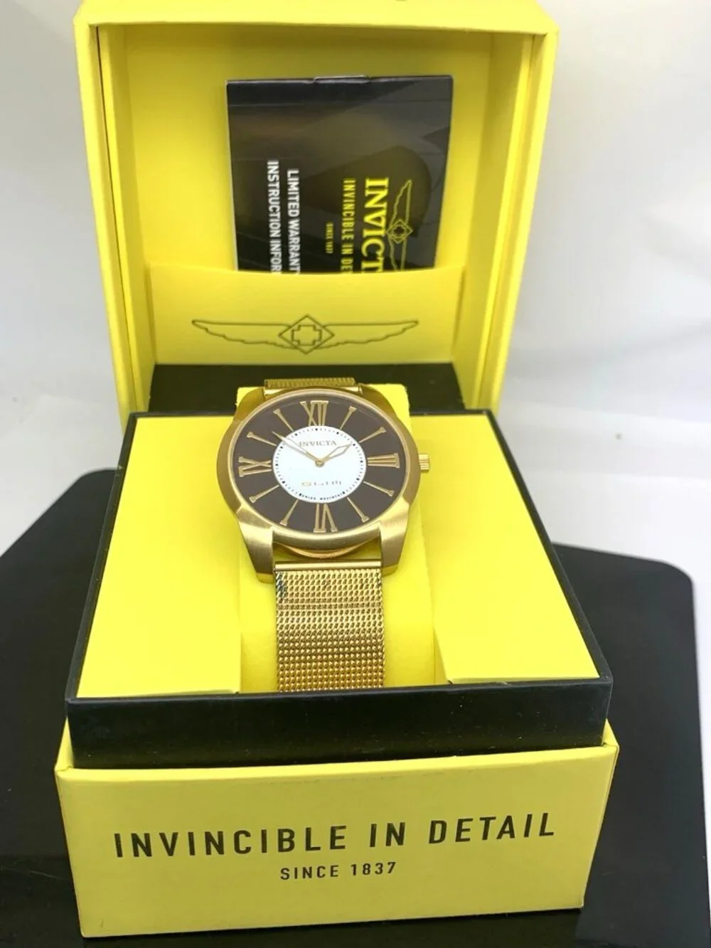Invicta Men's Watch 5335 Slim Quartz Brown Dial Gold Mesh Stainless Steel 40mm